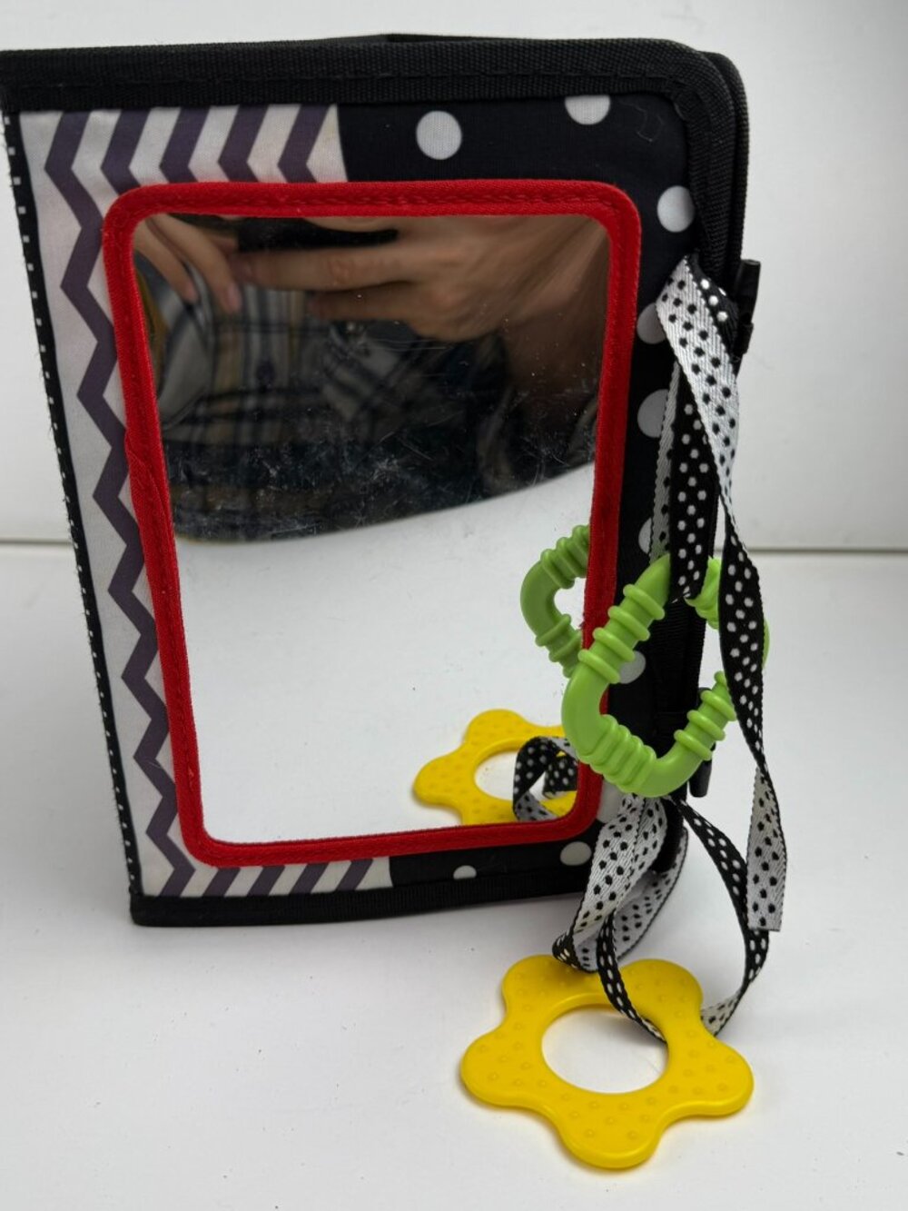 Baby Tummy Time Mirror High Contrast Black & White Sensory Soft Toy Teether
